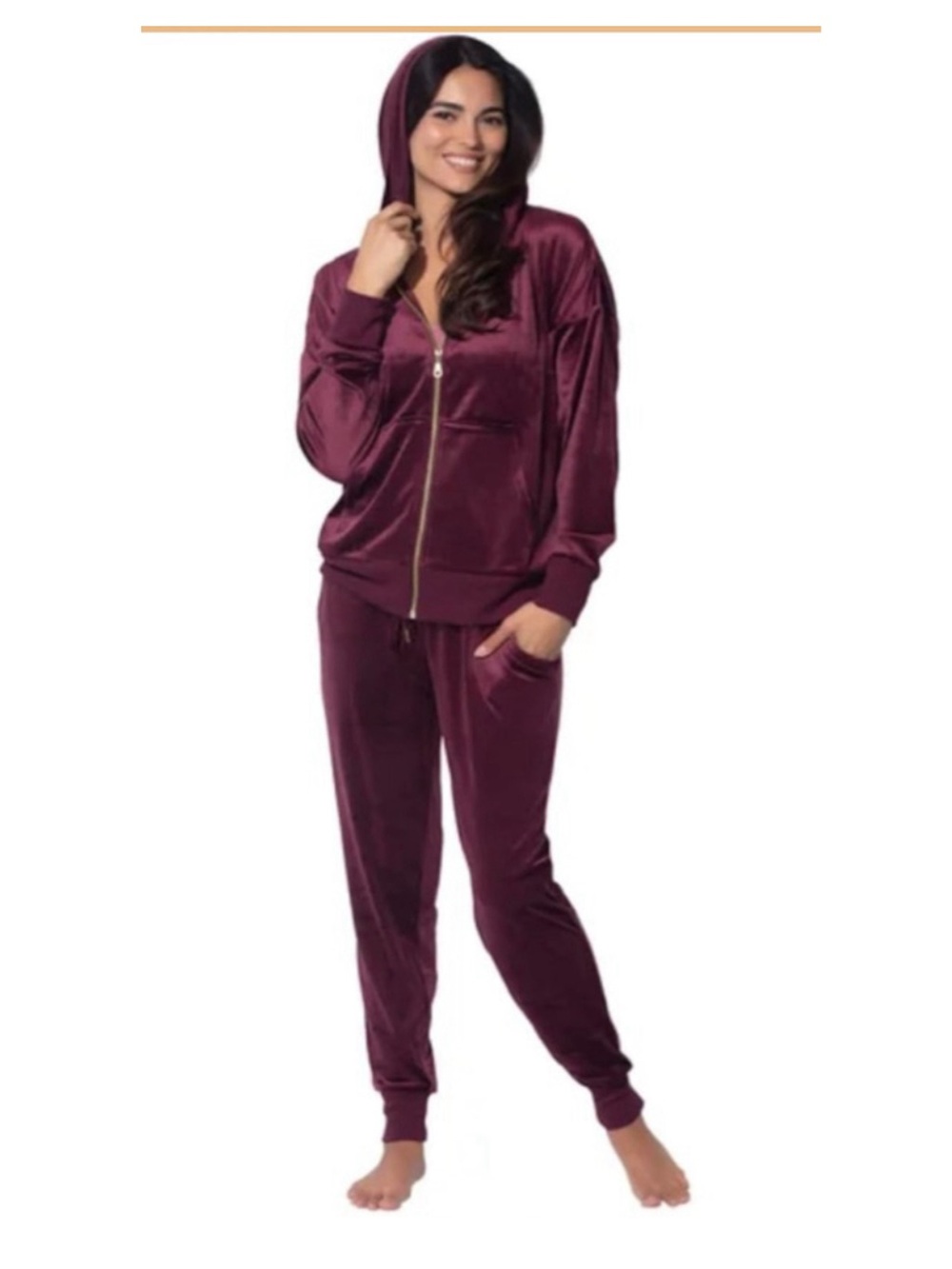 NWT Felina Velvet Zip Hoodie & Joggers - Burgundy/Wine/Fig